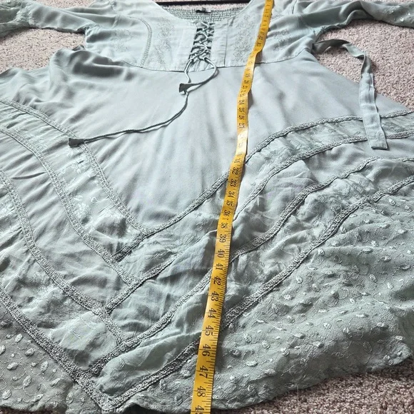 Sapogee Bohemian Dress with Corset Bodice Lace Detail Free Size Sage Green - Picture 16 of 16